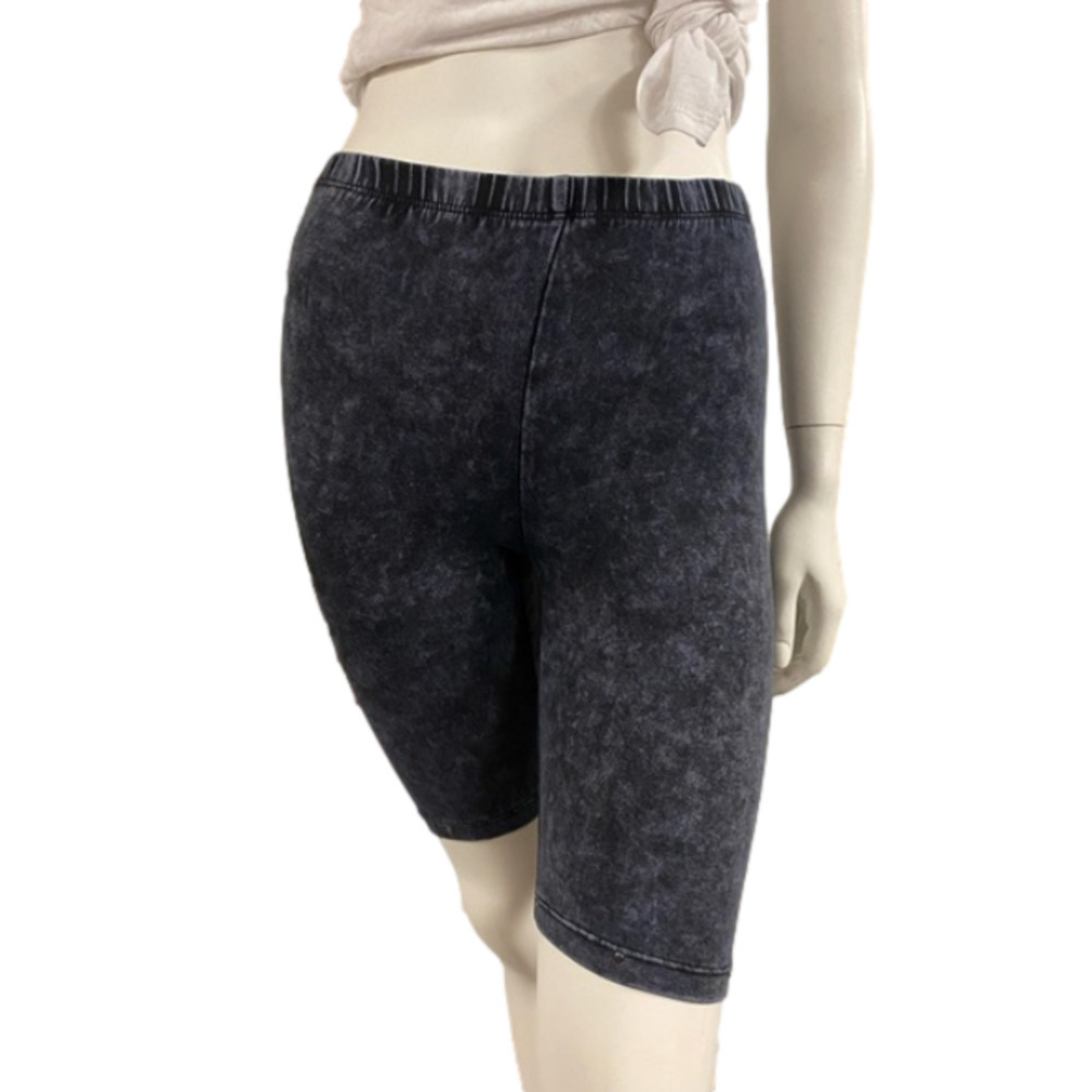 Acid wash blue biker shorts  with studs